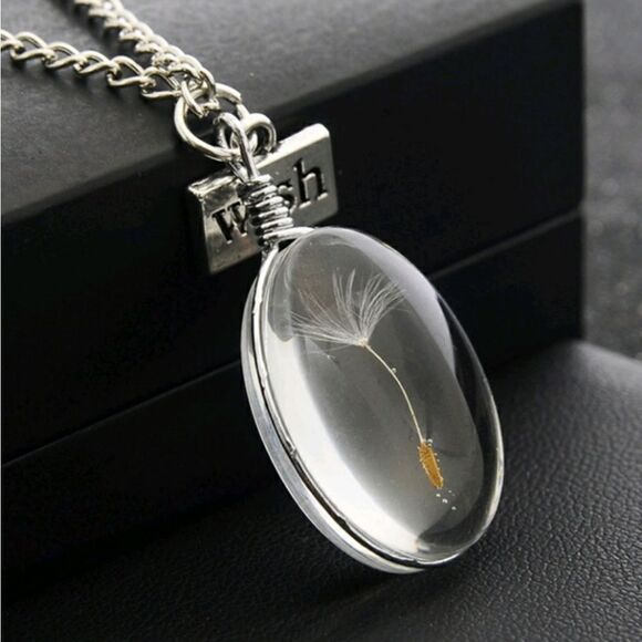 Transparent Oval Dandelion Pendant Necklace - Picture 1 of 3
